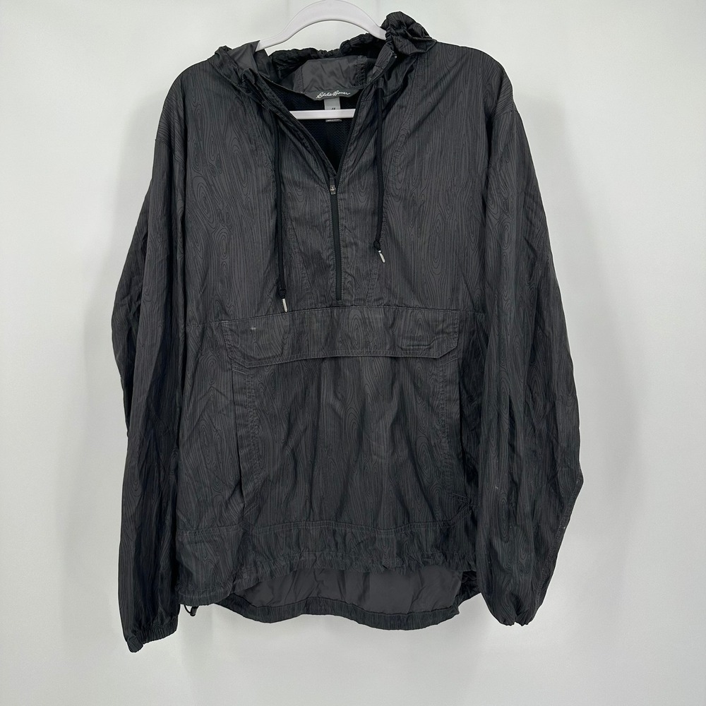 Eddie Bauer Mens Anorak Windbreaker Jacket Size XL Wood Grain Print Quarter Zip
